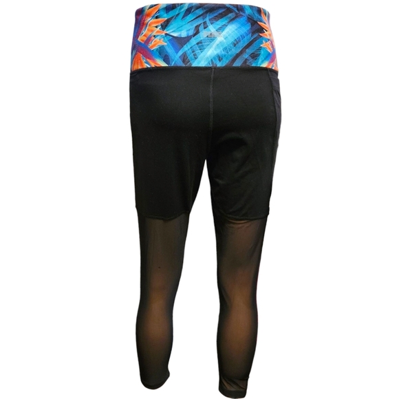 VS PINK Ultimate Leggings M Ankle Length Black Mesh Tropical Waistband Spellout - Picture 5 of 12
